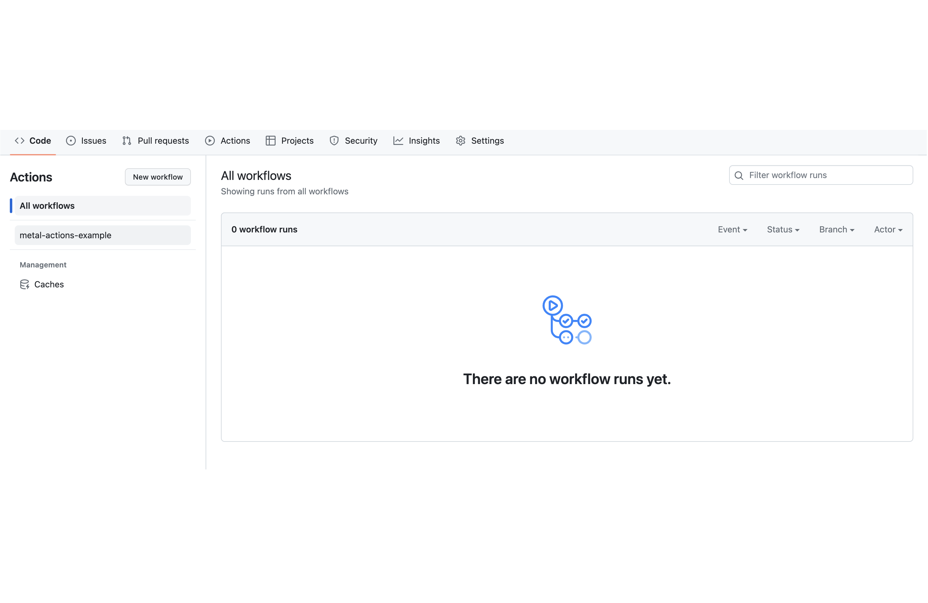 GitHub Actions page showing available workflows