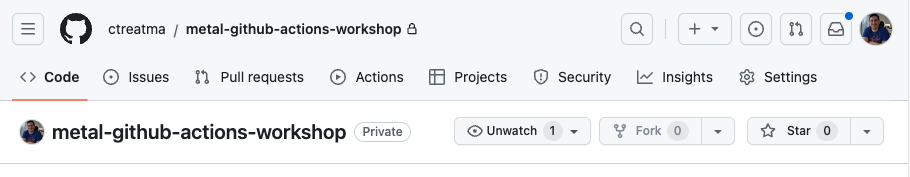 Default GitHub repository page showing location of "Settings" tab