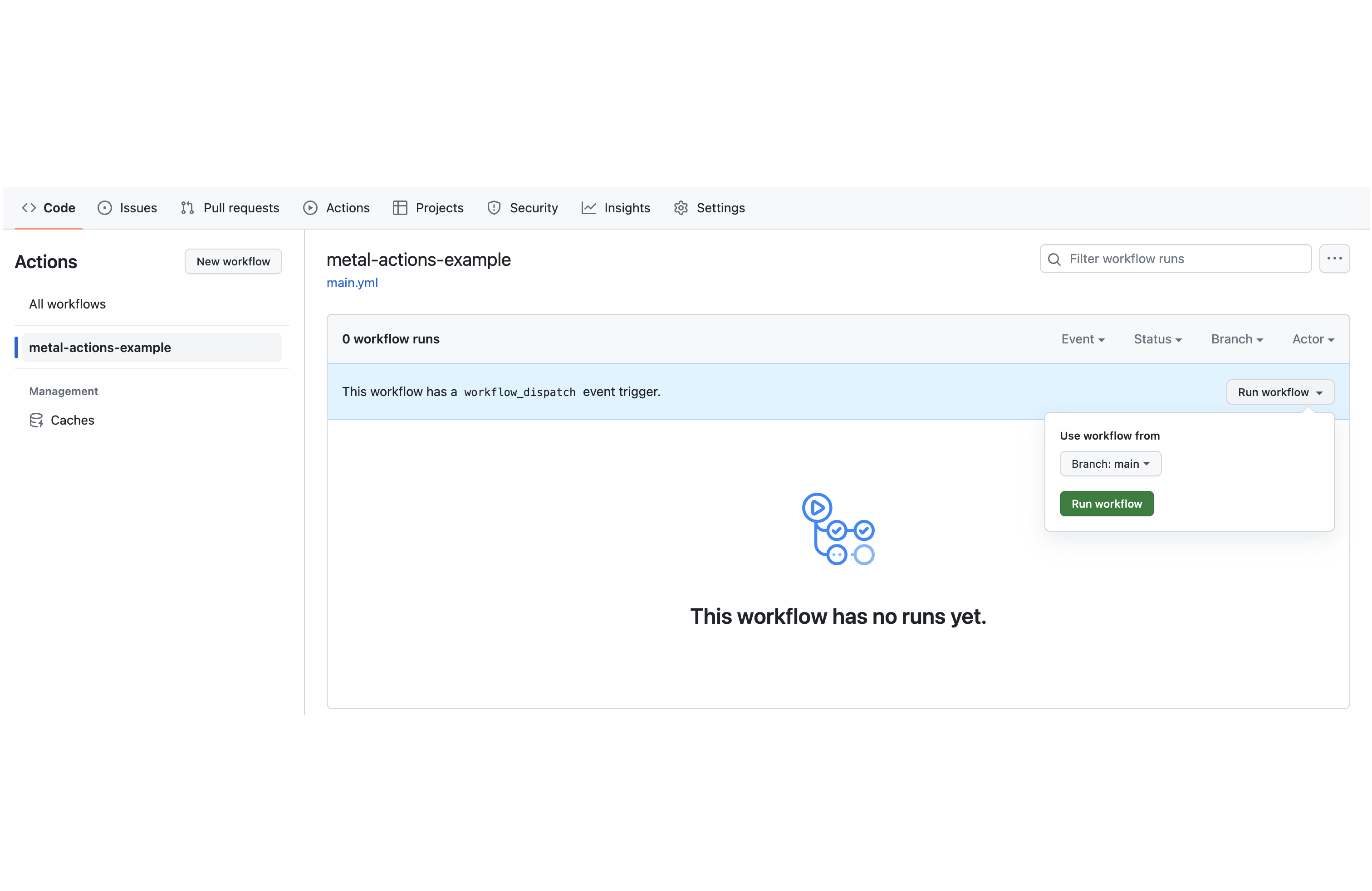 GitHub Actions popup to run a workflow