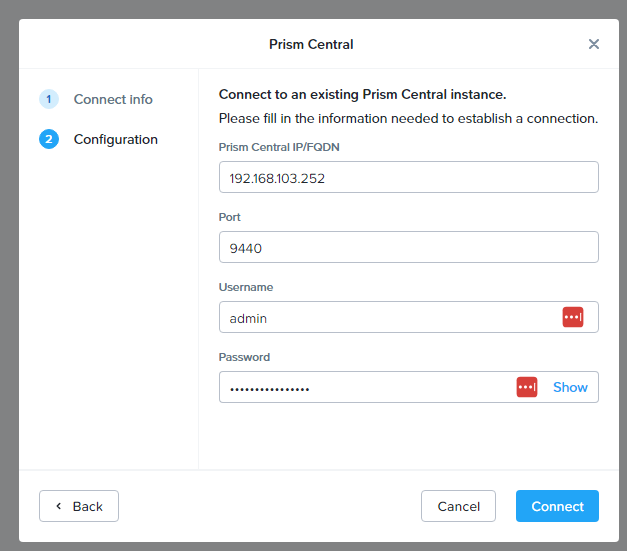 Prism Central Registration Config