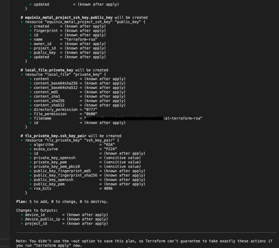 Terraform plan output